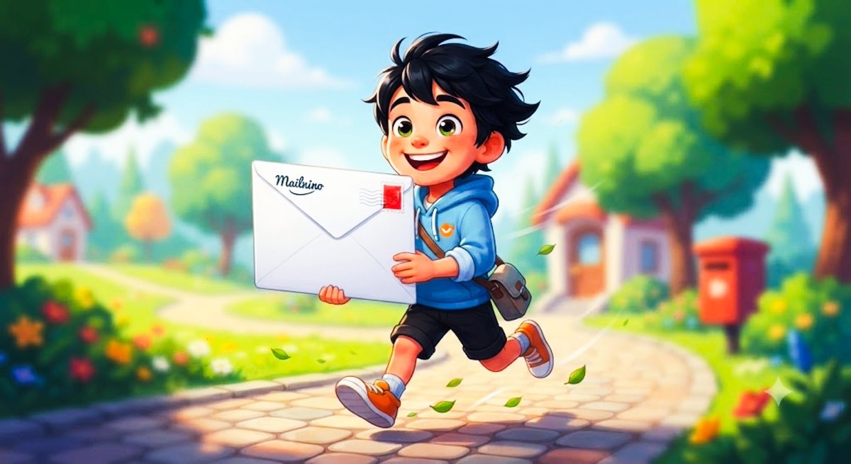 mailniño — kluk běžící s obálkou v ruce